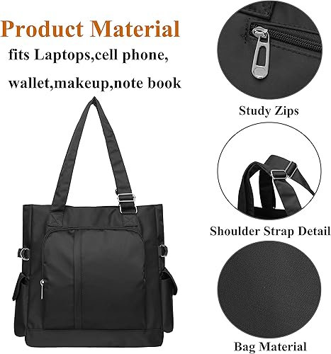Miniatura 7 de Bolsa de lona impermeable de nailon con múltiples bolsillos para llevar al hombro, bolsa de trabajo para computadora portátil, bolso para