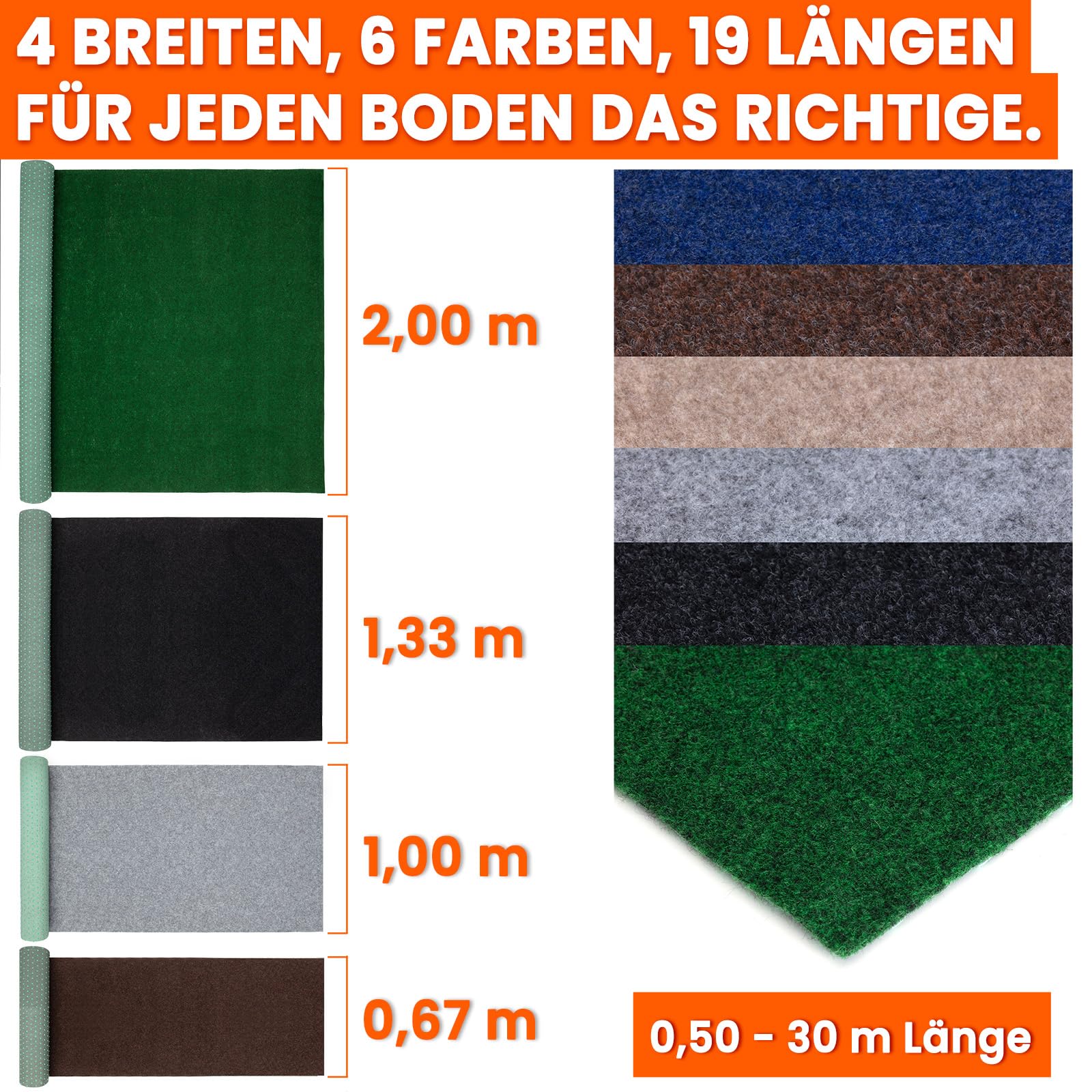 Midori Rasenteppich | Balkonteppich 133 x 500 cm in Grün | Robuster & witterungsbeständiger Kunstrasen-Teppich mit Drainage-Noppen für Balkon Terrasse Outdoor