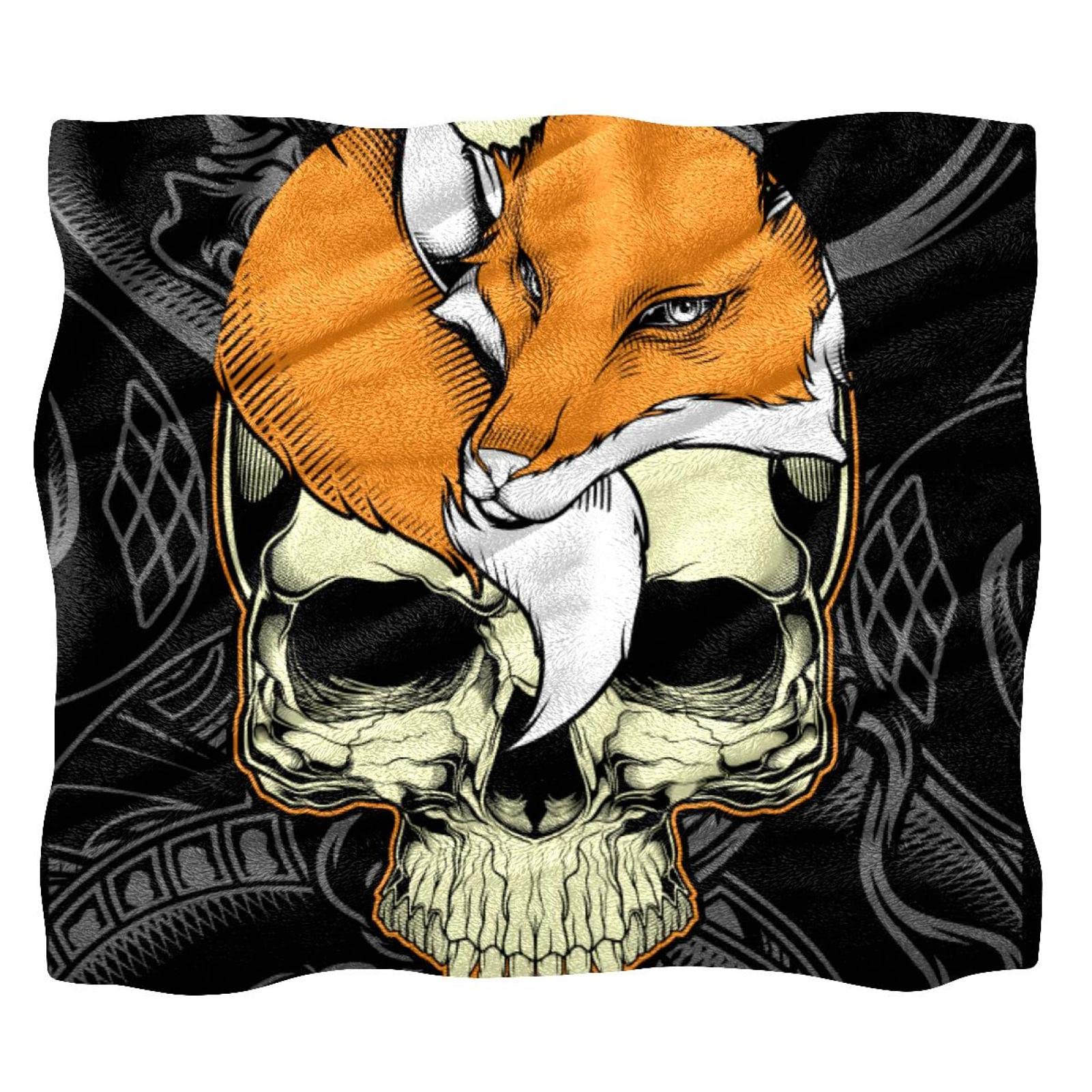 Plaid polaire tête de mort renard ultra doux et confortable pour lit