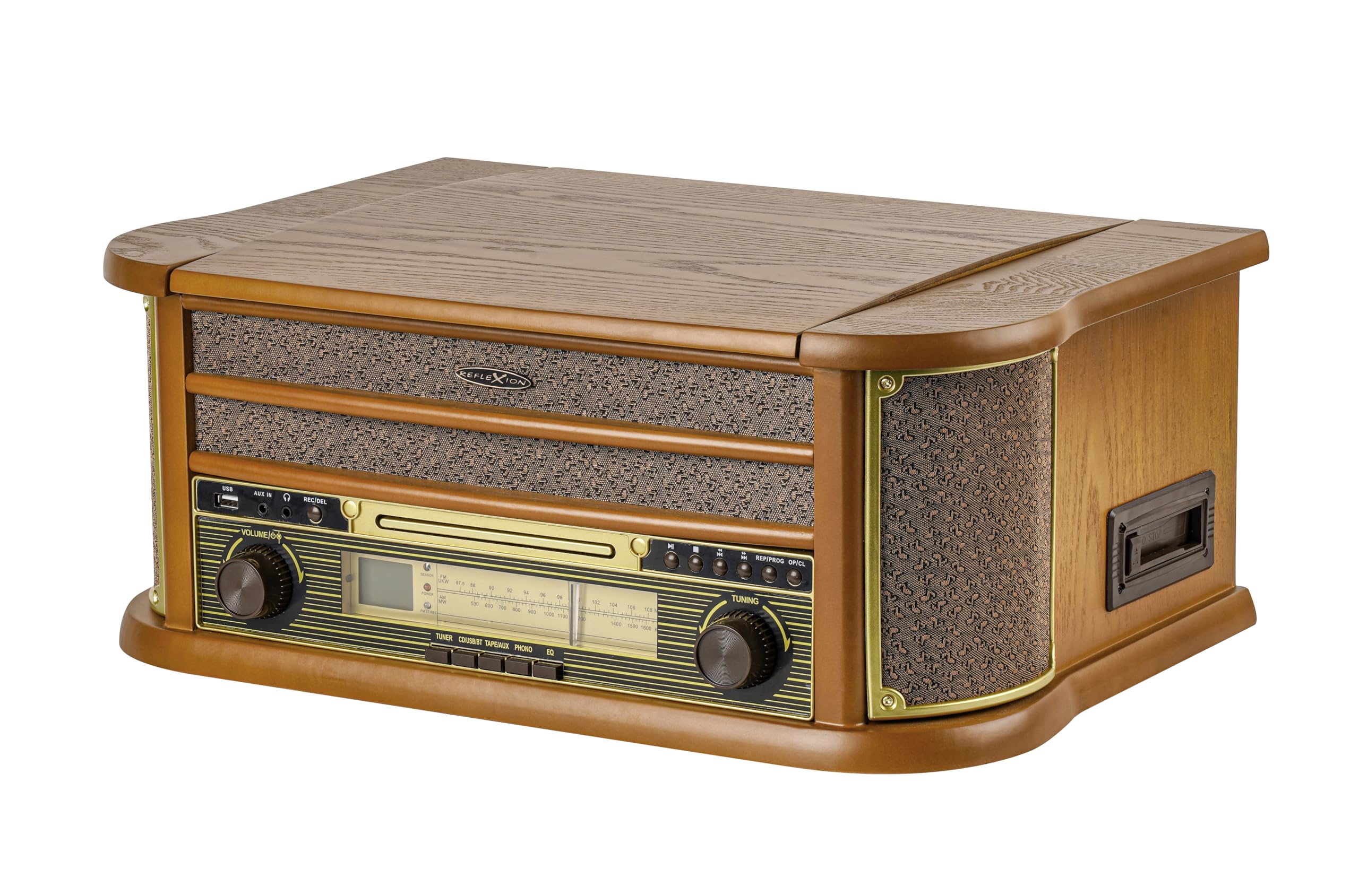 Reflexion HiF2002, impianto HiFi retrò con codifica (2 x 40 Watt), giradischi semiautomatico, effetto legno, funzione codifica, riproduzione MP3 tramite CD e USB