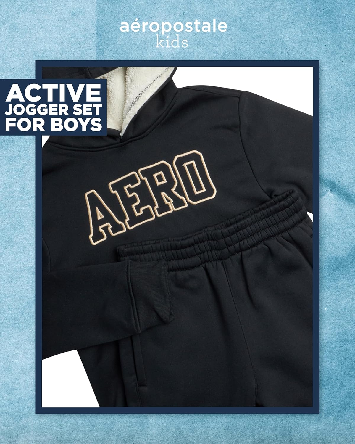 AEROPOSTALE Boys Joggers Set - 2 Piece Warm Sherpa Lined Pullover Hoodie and Jogger Sweatpants for Boys (Sizes: 8-12)