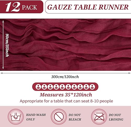 Miniatura 2 de Paquete de 12 caminos de mesa de estopilla de 35 x 120 pulgadas de largo, bohemios, de gasa, semitransparentes para decoración de bodas, despedidas
