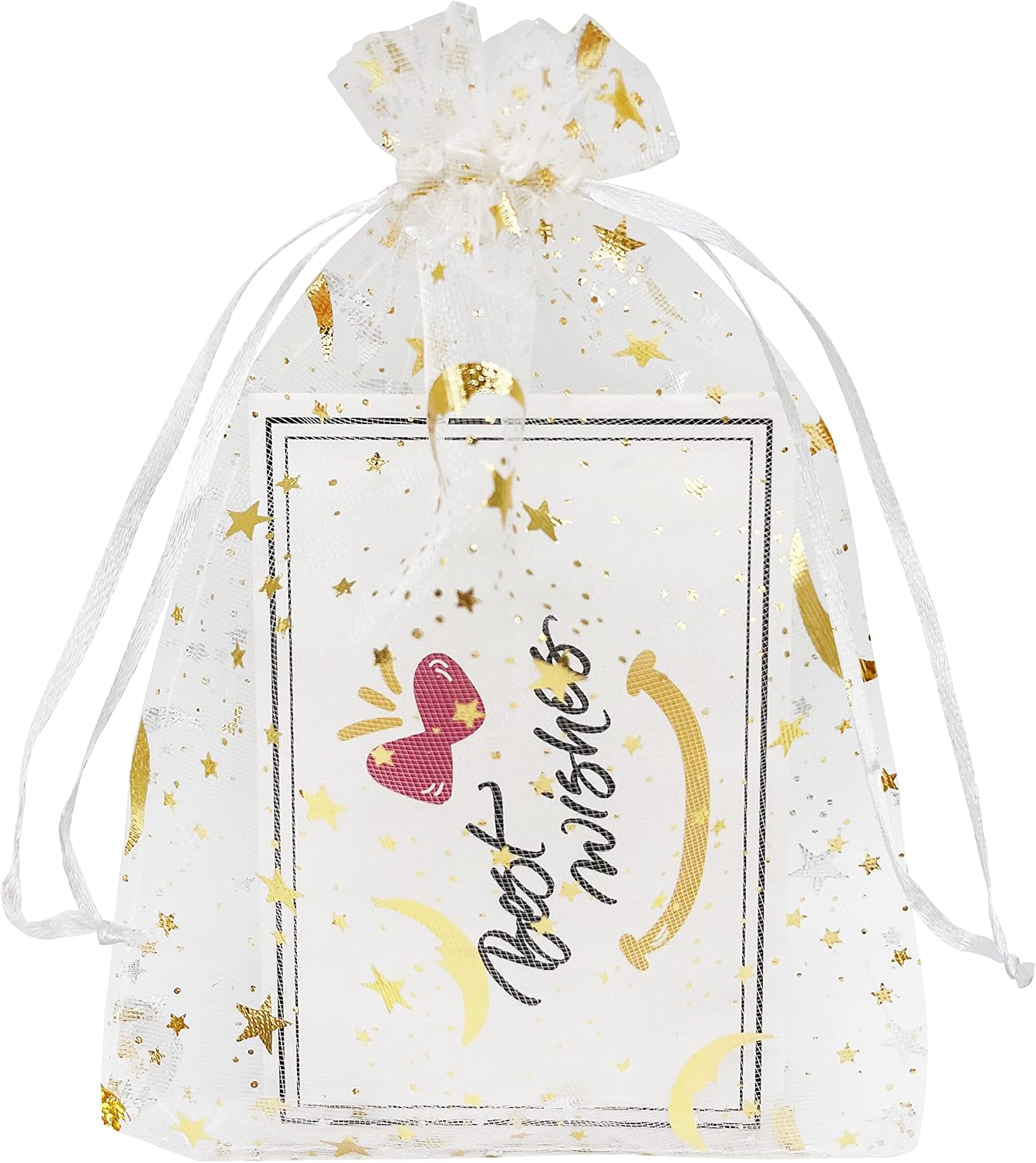 Jexila 100 Pcs Moon Star Organza Mesh Drawstring Jewelry Gift Bags - 5''X7'' White - For Baby Shower, Wedding Party Favors or Candy Bags image 3