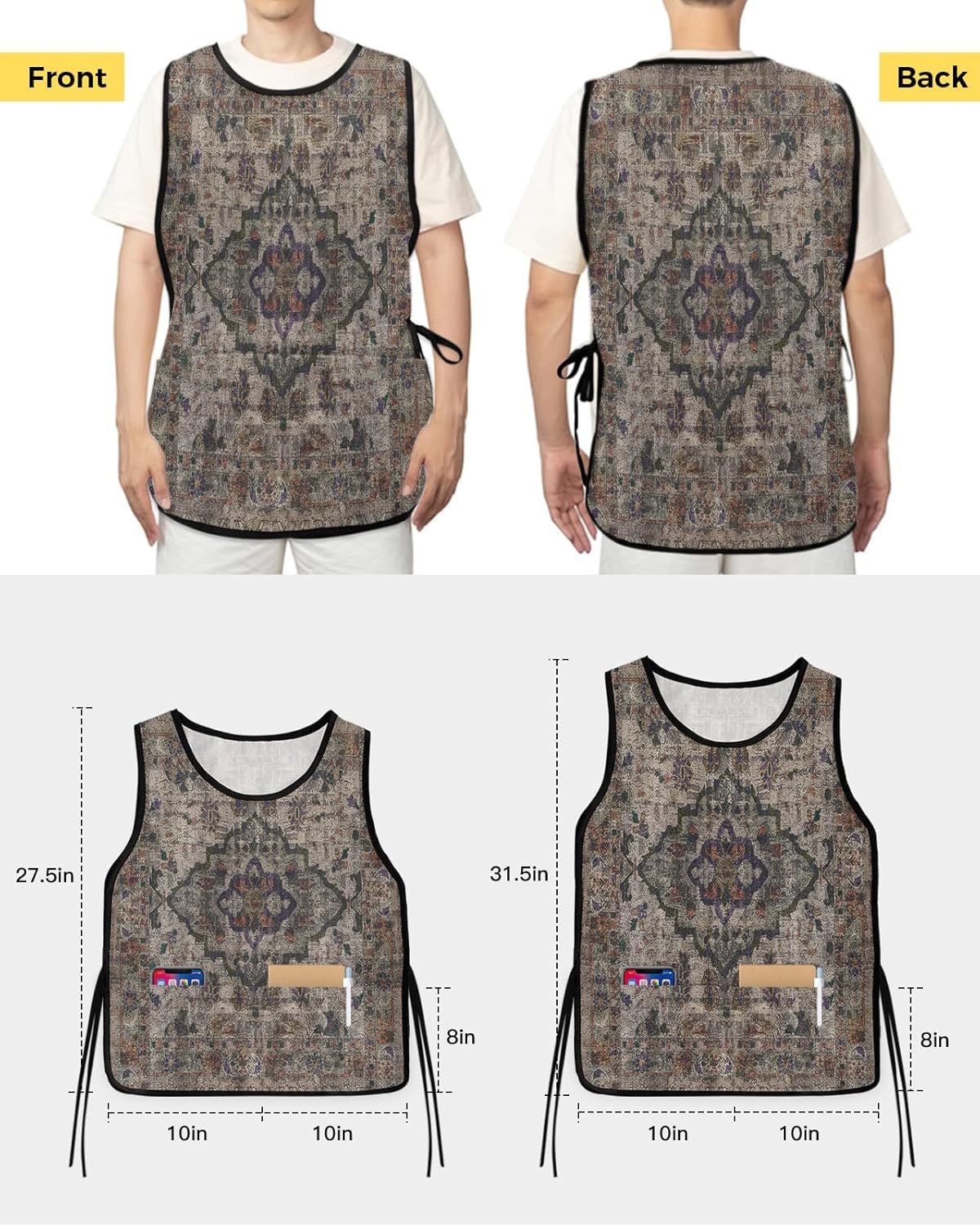 Vintage Ethnic Unisex Cobbler Apron with 2 Pockets Vest, Cleaning Smock Apron for Work Chef Kitchen - 1 Pack