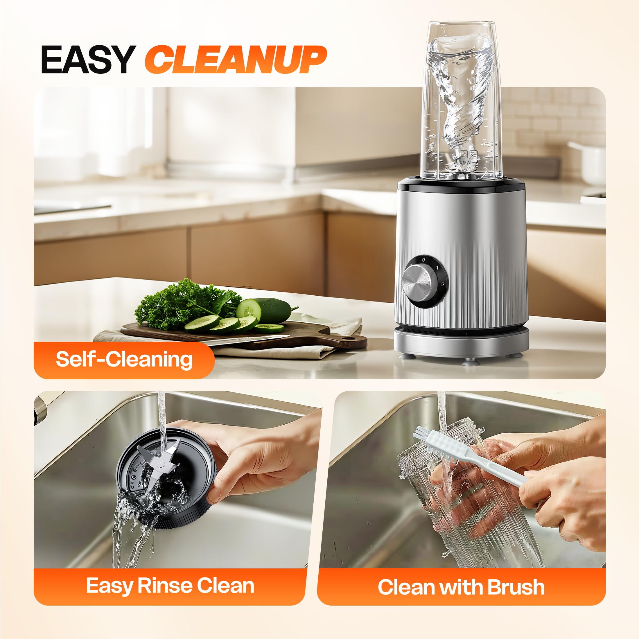 Turelar Mixer für Smoothies, tragbarer persönlicher Mixer für Shakes und Smoothies für die Küche mit 630 ml tragbaren Bechern und zusätzlichem Deckel, Smoothie-Maker Mixer für Säfte, Babynahrung