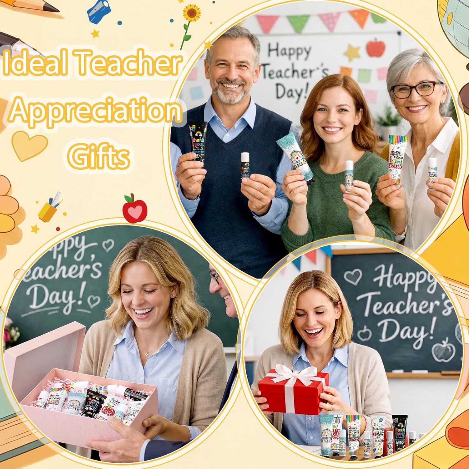 Loopeer 25 Sets Teacher Appreciation Gifts Bulk 5 Style Travel Size Lip Balm and Hand Cream Thank You Gift Sets for Teacher Staff Team Woman Man Office Supplies Back to School Party Favors
