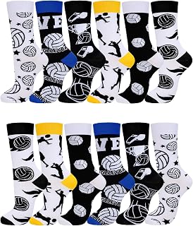 Xaatren 12 Pairs Volleyball Crew Socks - Novelty Sports Socks for Men Women, Combed Cotton Gifts for Volleyball Lovers
