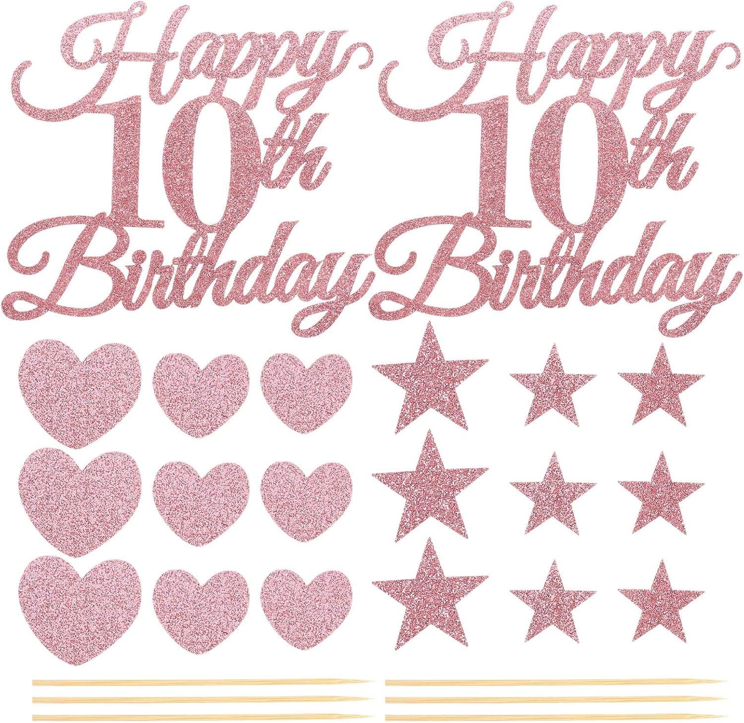 10 Sets Cake Decoration Letters and Numbers with Star and Heart Shapes, Non-edible Birthday Cake and Cupcake Toppers for Party Celebrations