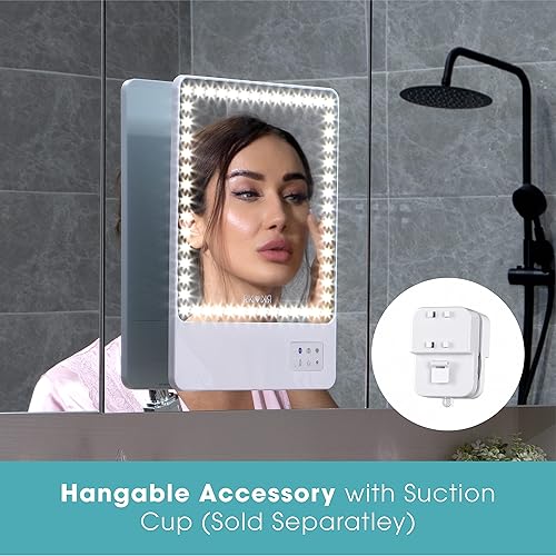 Miniatura 5 de Glamcor Riki - Espejo de tocador inteligente delgado con LED HD, accesorio de espejo de aumento, soporte de teléfono y control Bluetooth (blanco,