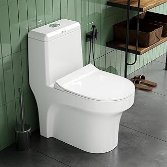 LAPO Ceramic European Toilet/Commode with Dual Flush Systems | Soft Close Toilet Seat | Floor Mounted | Water Saving | S Trap Outlet Clog Preventing Design | 10 Year Guarantee (White-9 Inch) โ COC
