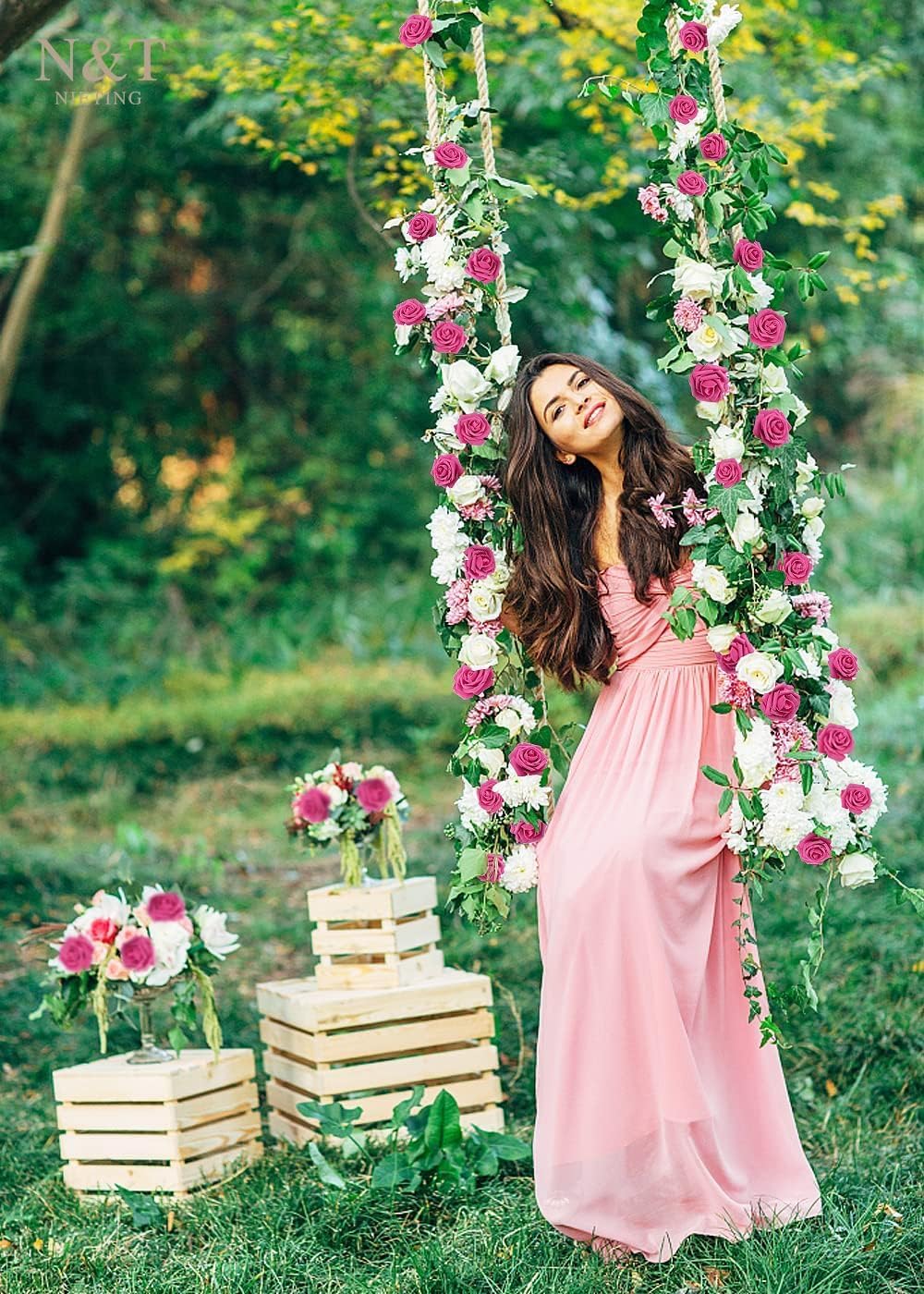 N&T NIETING Artificial Flowers, Foam Roses Perfect for Valentine's Day DIY Wedding Bridal Bouquets Centerpieces Bridal Shower Party Home Flower Arrangement Decor 25Pcs, Hot Pink - Image 8