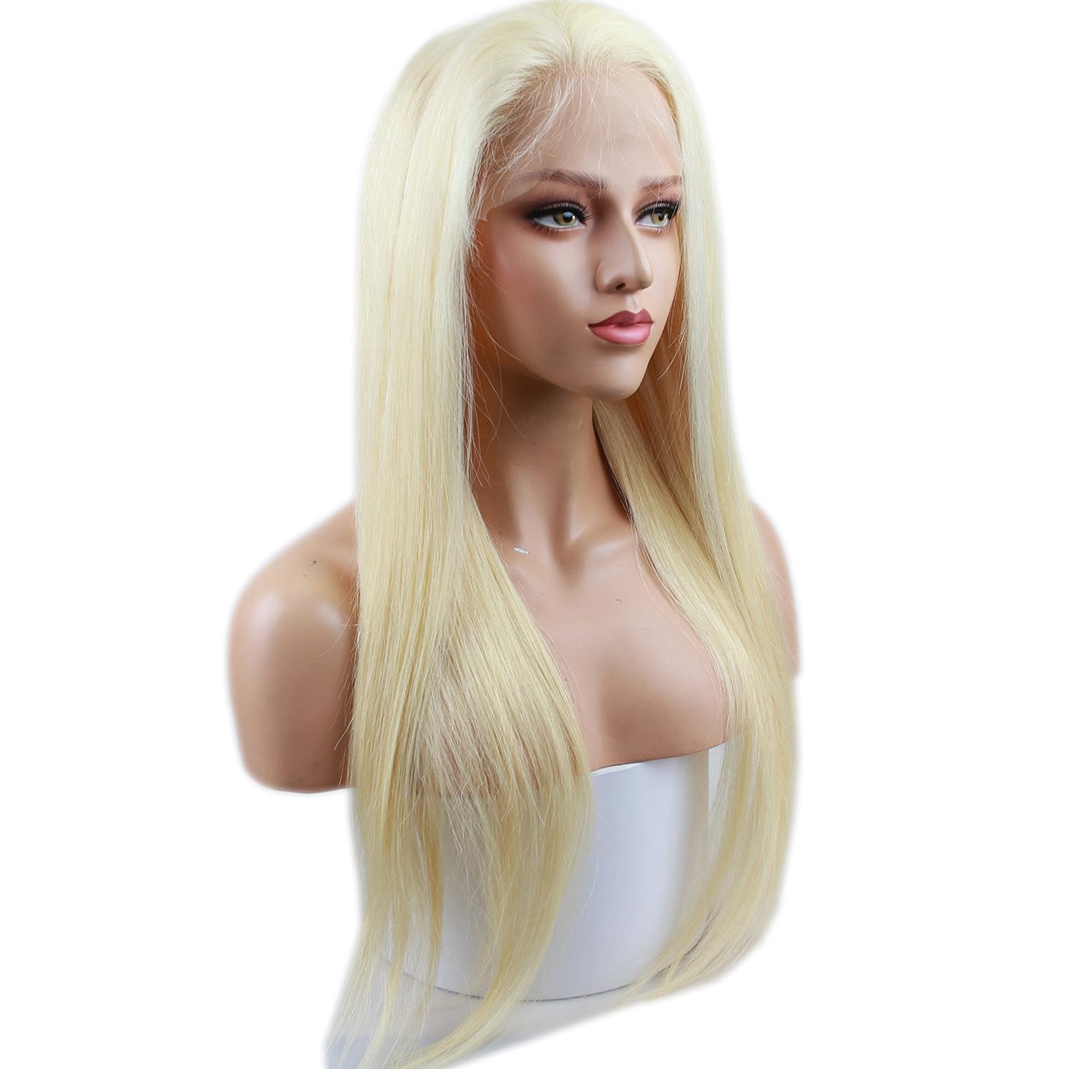 #613 Blonde Color Brazilian Virgin Remy Human Hair Glueless Pre Plucked Bleached Knots Silky Straight Full Lace Wigs with Baby Hair for Women