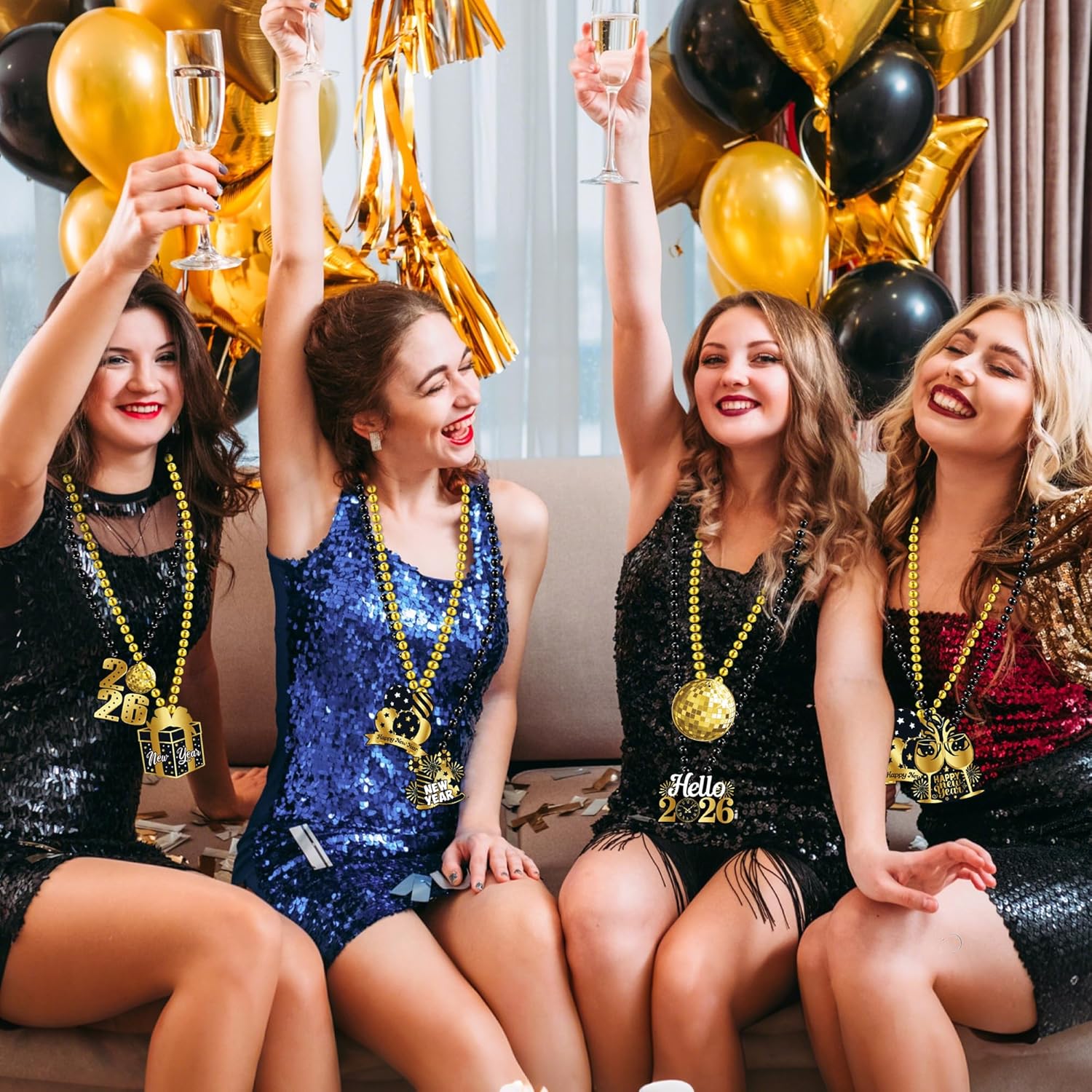 48Set New Year Beads Necklaces Decorations- 2026 DIY Pendant for Black Gold Happy New Year Party Set, Pendant & Beads Kit for New Year's Eve Party Favors, Decorations and Supplies - Image 6