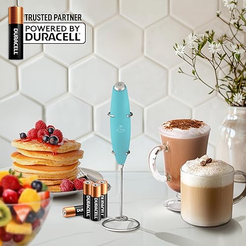 Vista 293 de Zulay Kitchen - Espumador de leche de mano con pilas AA Duracell: batidora de bebidas resistente para café, latte, capuchino y más, color aurora