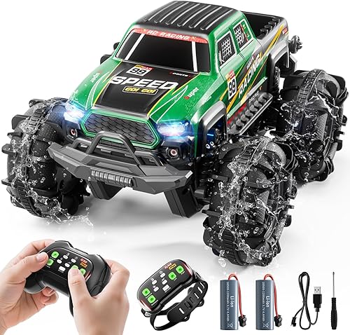 Auto a control remoto para niños de 6 a 12 años, camión a control remoto todo terreno con spray y luz, giros de 360, 2.4GHz, camión monstruo de
