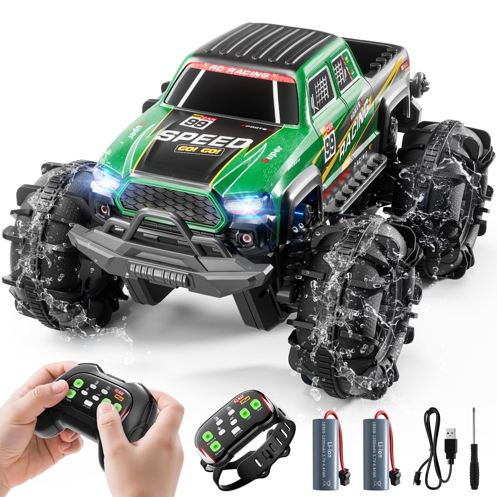 PEADUCK Remote Control Car for Kids Ages 6-12 All-Terrain RC Truck with Spray Light 360 Flips 2 4GHz