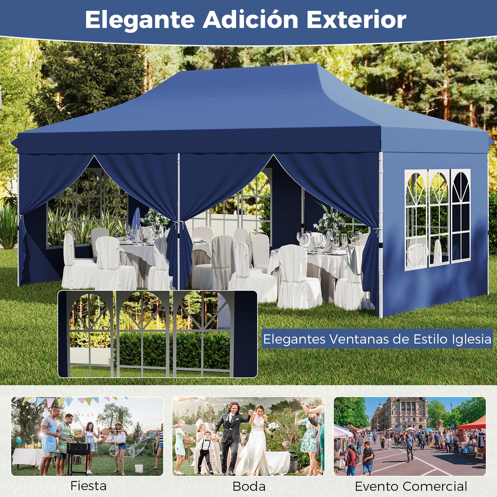 COSTWAY Carpa Plegable 3x6m, 6 Paredes Laterales Desmontables, Pergolas de Jardin Pop UP, Protección UV 50+ Impermeable, 6 Sacos de Arena, Cenadores Pabellón Jardin Exteriores (Azul)