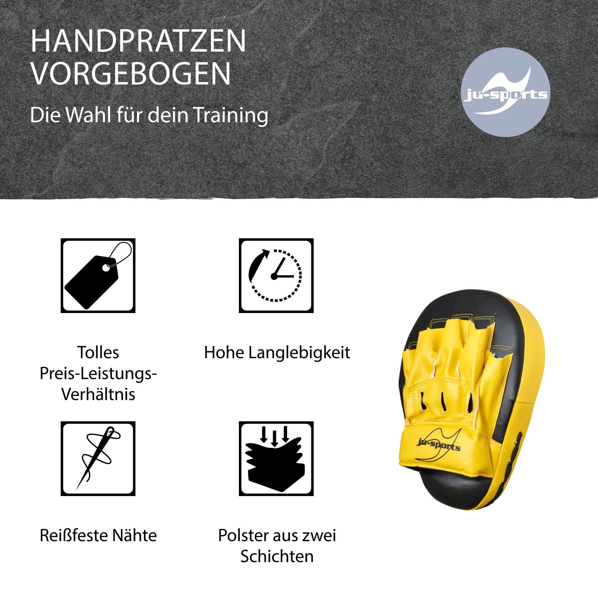 Ju-Sports Handpratzen vorgebogen I Box Pratzen aus Kunstleder I Sehr leicht & gutes Handling I Mit Punkt für optimalen Treffer I Ideal für Boxtraining