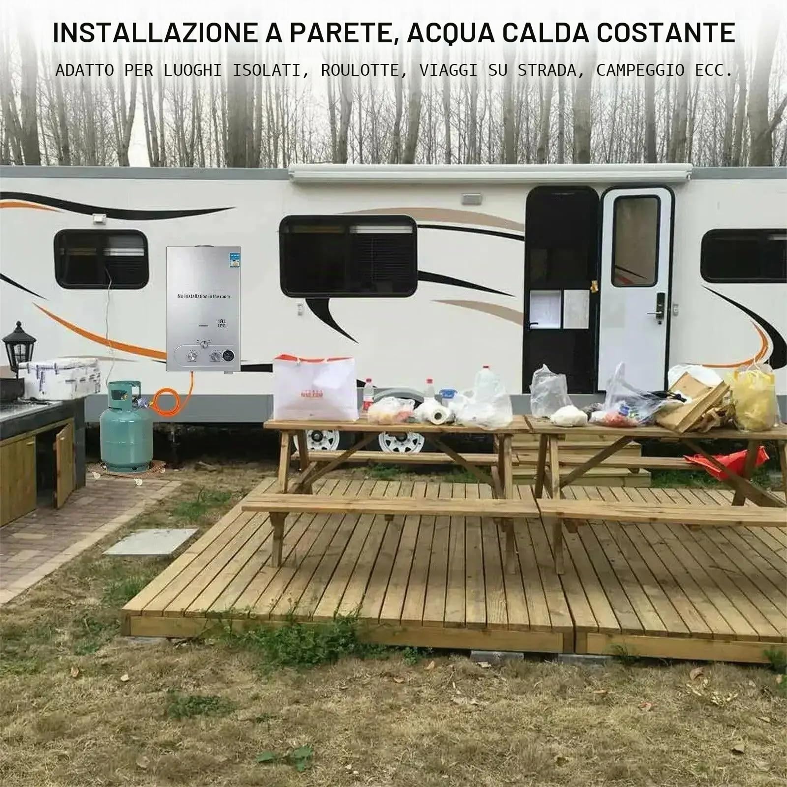 12L Scaldabagno a Gas GPL con Modalità Inverno ed Estate Caldaia a Gas GPL da 24 kW a Parete senza Serbatoio Scaldacqua Istantaneo Automatico con Anima in Rame e Display a LED