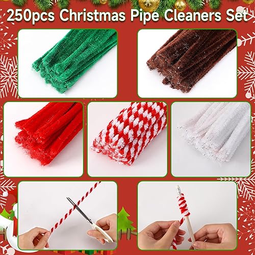 Miniatura 3 de UPINS Juego de 550 limpiadores de pipas de Navidad que incluye 5 colores de tallos de felpilla y ojos saltones para fiestas de Navidad, suministros