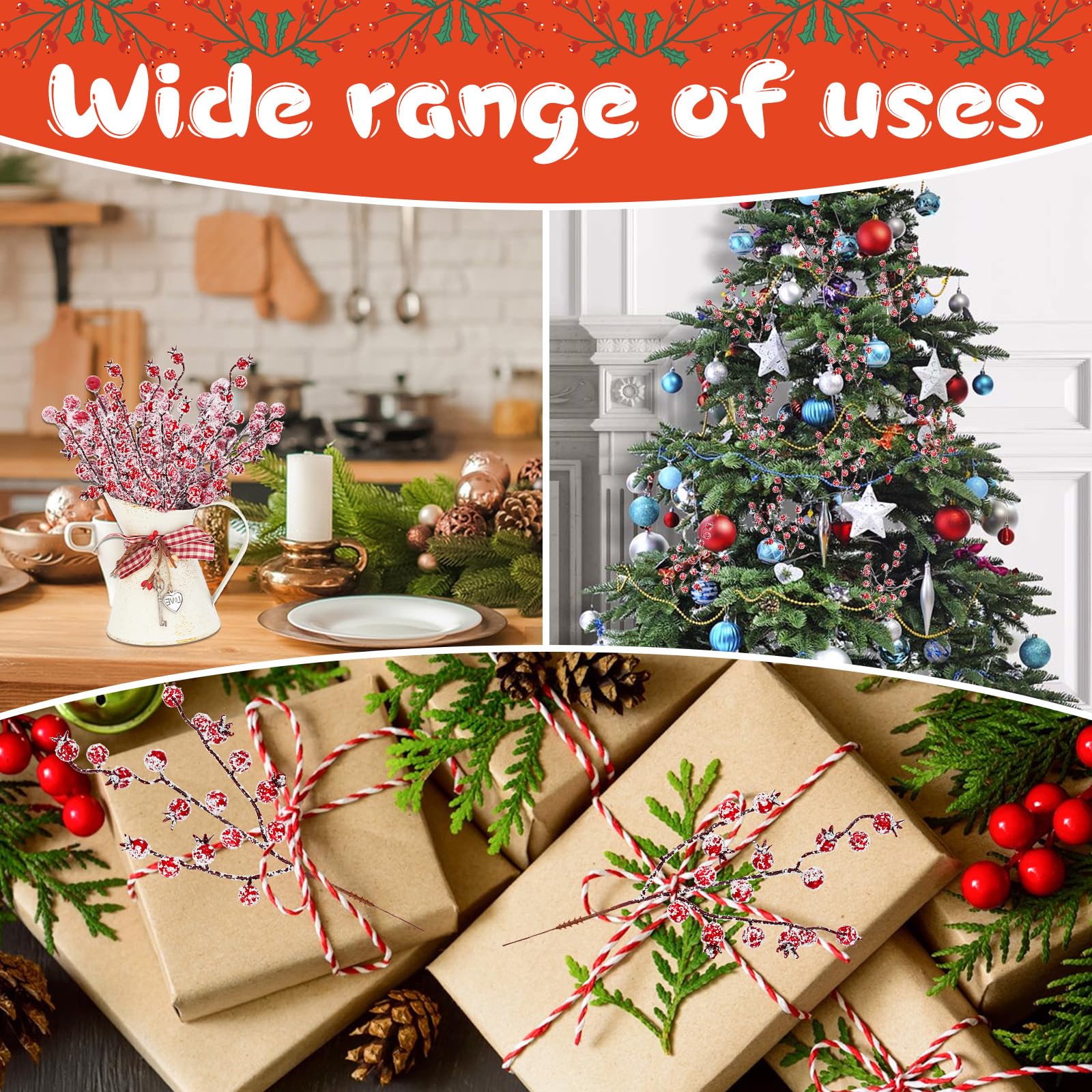 SULOLI 20 Stück Künstliche Beerenzweige Rot - Frostbeeren Für Weihnachtsdeko