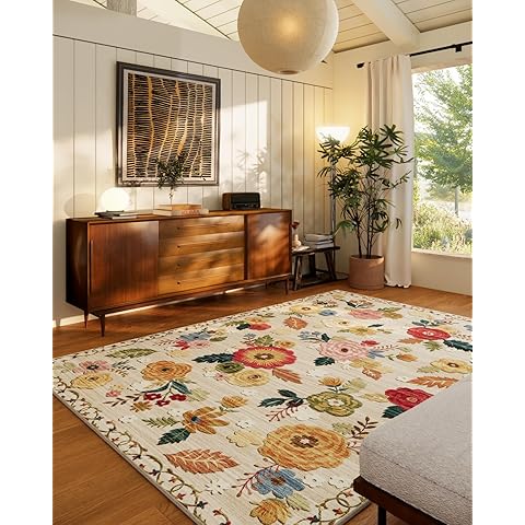 Machine Washable Area Rugs for Bedroom: 5'x7' Living Room Rug Floral Vintage Large ...