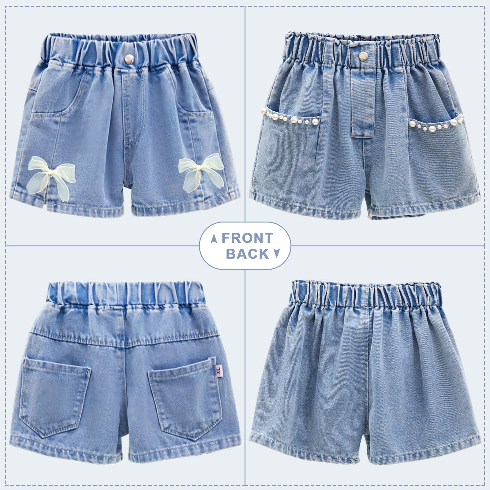 Kinder Mädchen Jeans Shorts Denim Kurze Hosen 2er-Pack Lässige Dünne Shorts für Sommer