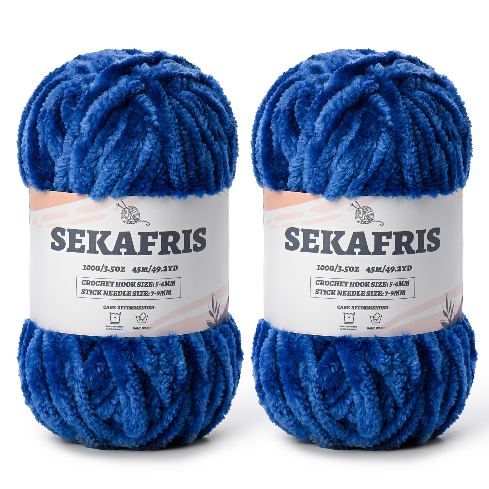 Chenille Velvet Soft Yarn Royal Blue 2 Pack