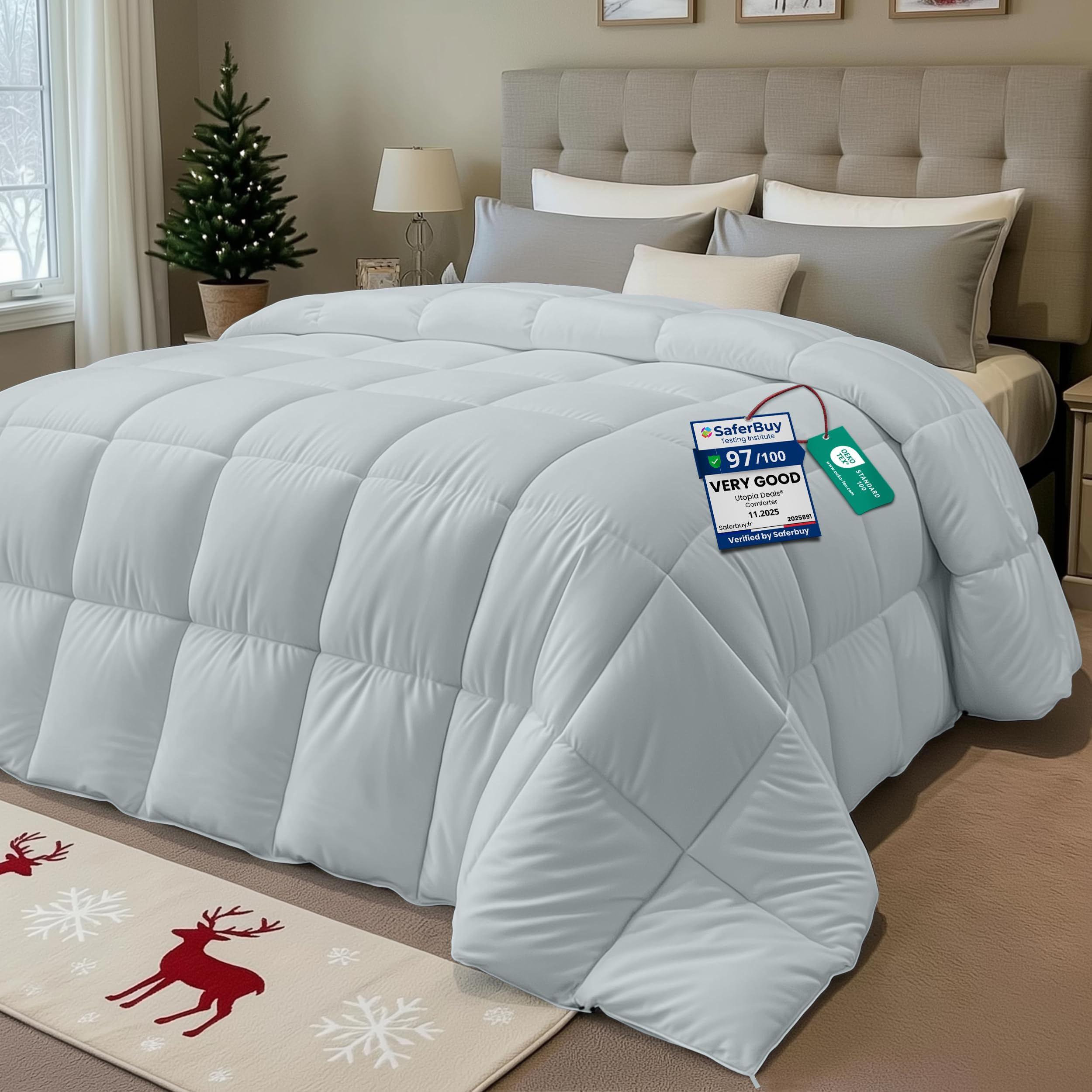 Utopia Bedding Duvet Single,10.5 Tog coverless Duvet with Corner Tabs, Box Stitched Quilt (Single, Light Grey)