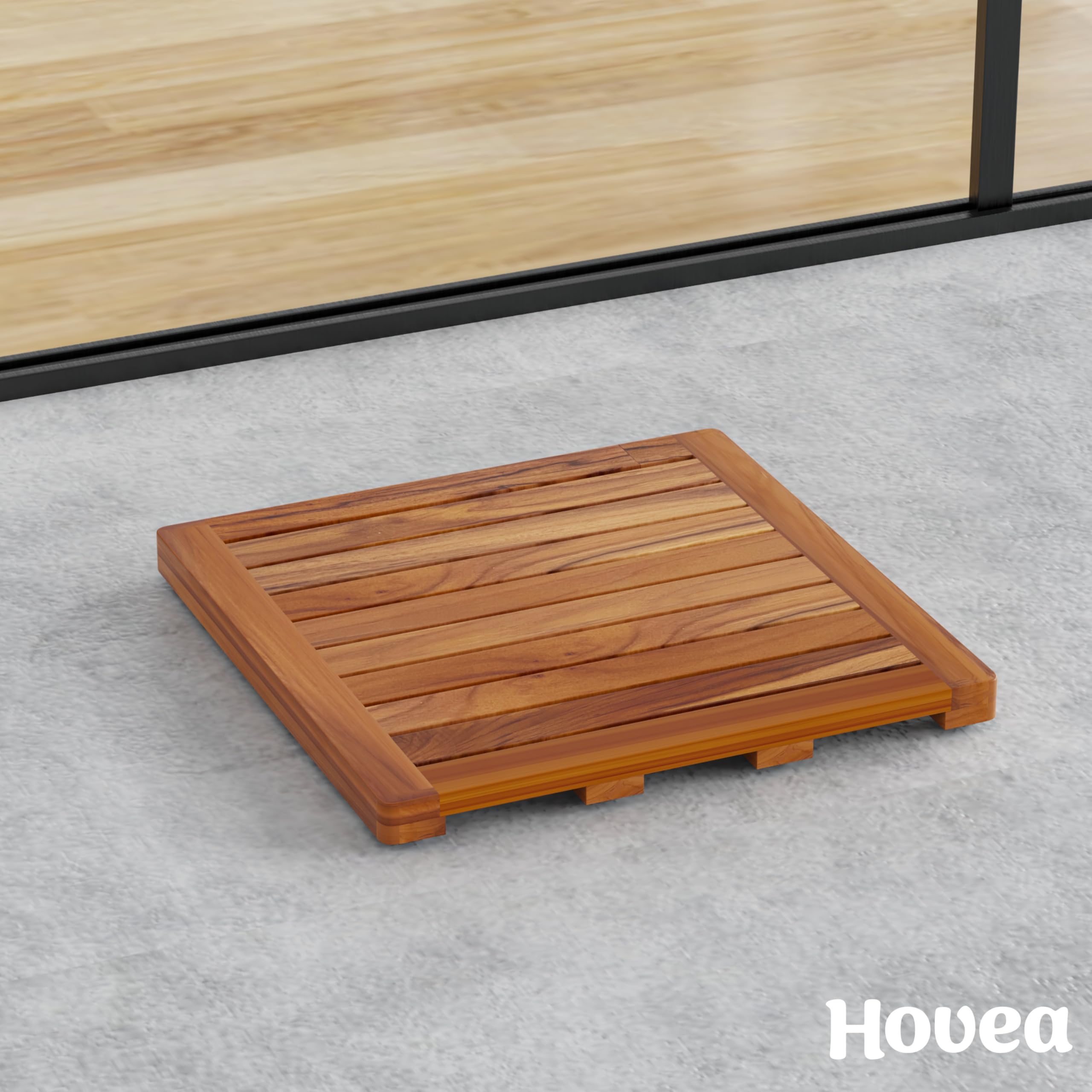 Tarima de Ducha 50 x 50 cm - Madera de Teca - Resistente Al Agua Y Al Moho - Alfombrilla De Baño Cuadrada - Interior, Exterior, Jardin, SPA - Alfombra Antideslizante - CB5050