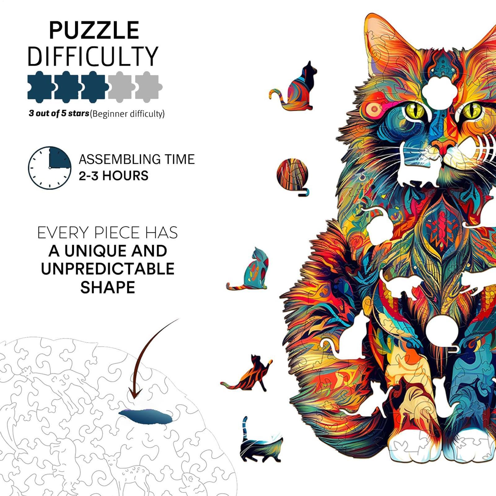 Puzzle in legno per adulti,Puzzle con gatti - in legno a forma di gatto
