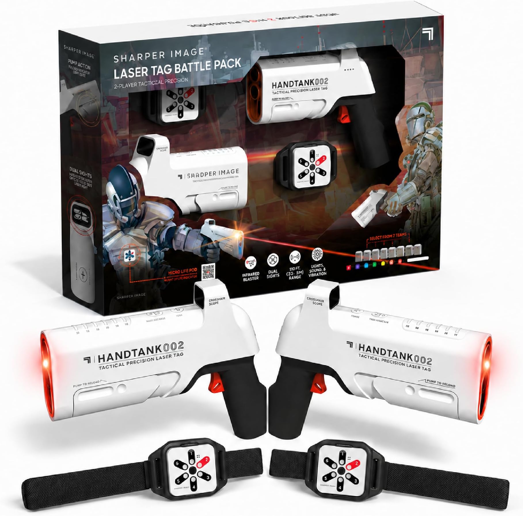Sharper Image Laser Tag Battle Pack for Kids, 4 Piece, Ages 8+ | Laser Tag Battle Pack, Infrared Blasters & Life Pods, Sound Light & Vibration, 7 Team Colours
