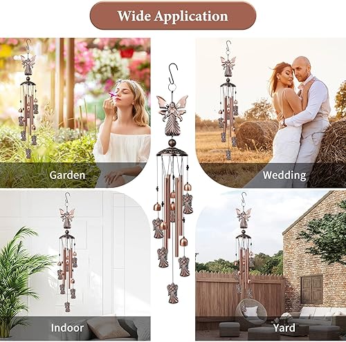 Miniatura 7 de Nowpis Campanillas de viento de mariposa para exteriores, campanas de viento decorativas con 4 tubos de aluminio para colgar, campanas de viento