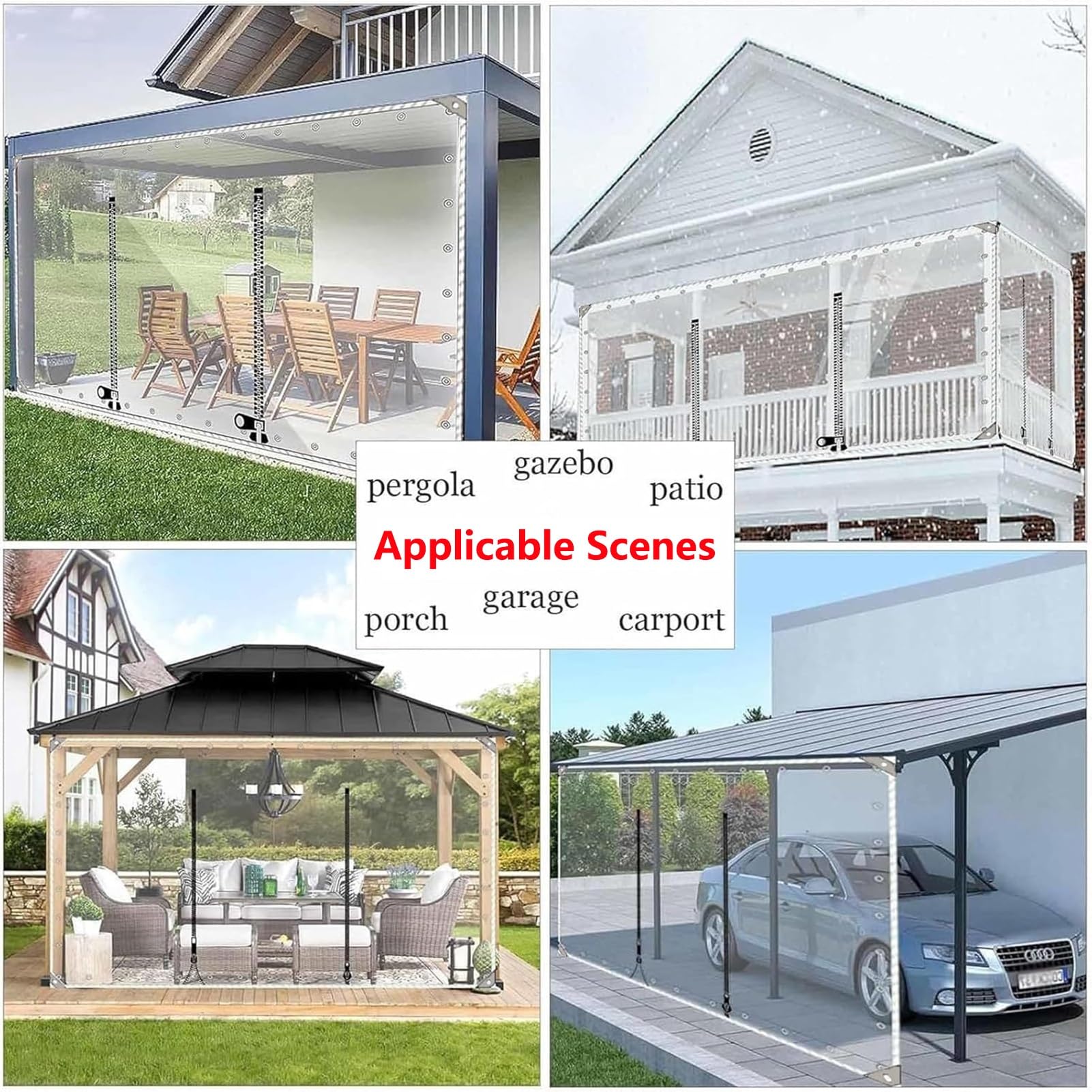 wasserdichte Abdeckplanen mit Reissverschluss Transparente PVC Plane Seitenteil Outdoor Durchsichtige Plane Vorhänge, für Pergola Terrasse Pavillon(3x2m/9.8x6.5ft)