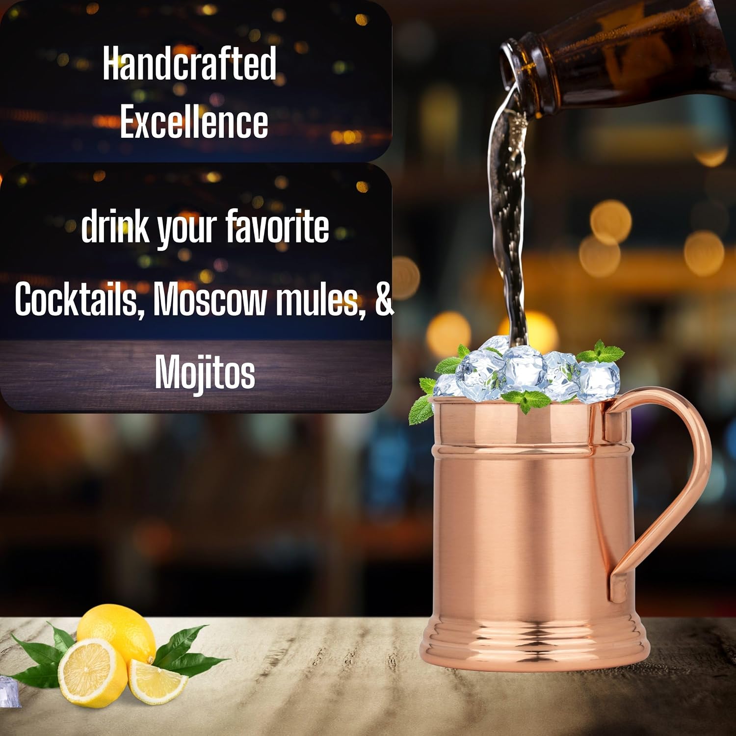 Large 18 oz, Moscow Mule Copper Mug | Solid Handcrafted 100% Pure Copper Cup - Inside & Out | Keeps Drinks Super Cold | Tankard Beer Stein Mug | Best Gift for Moscow Mule Lovers