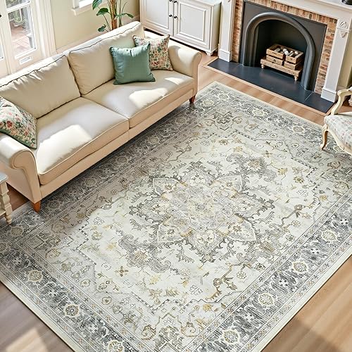 Miniatura 51 de Lofus Alfombras de área de 5 x 7 pies para sala de estar, alfombras lavables para dormitorio, cocina, alfombra bohemia vintage, suave, Vintage Beige