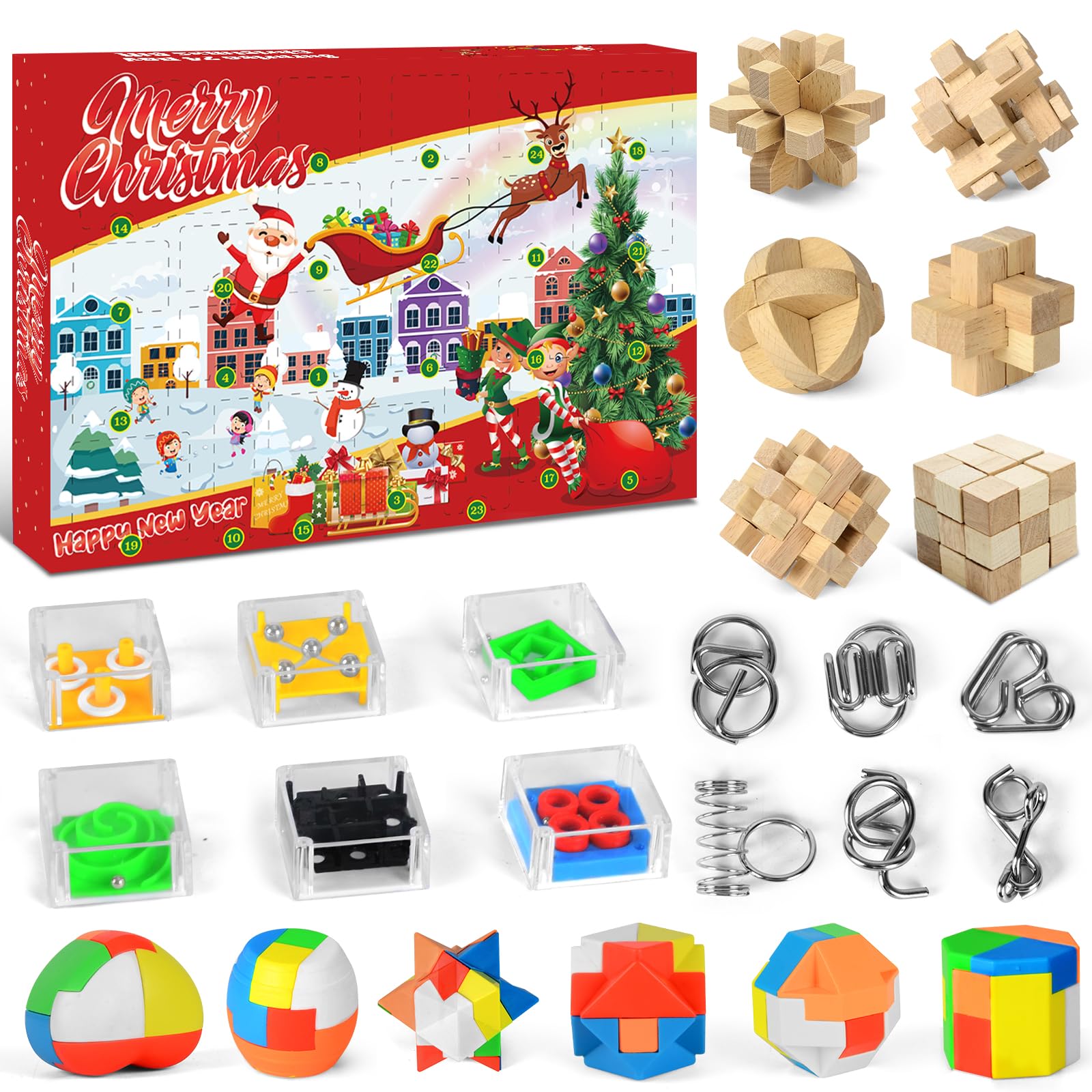 Rompecabezas Adviento 24 Cajas Rompecabezas Calendario Adviento 2024 1008 Piezas Navidad | Meses Sin Interés Regalo Navideño Entretenimiento