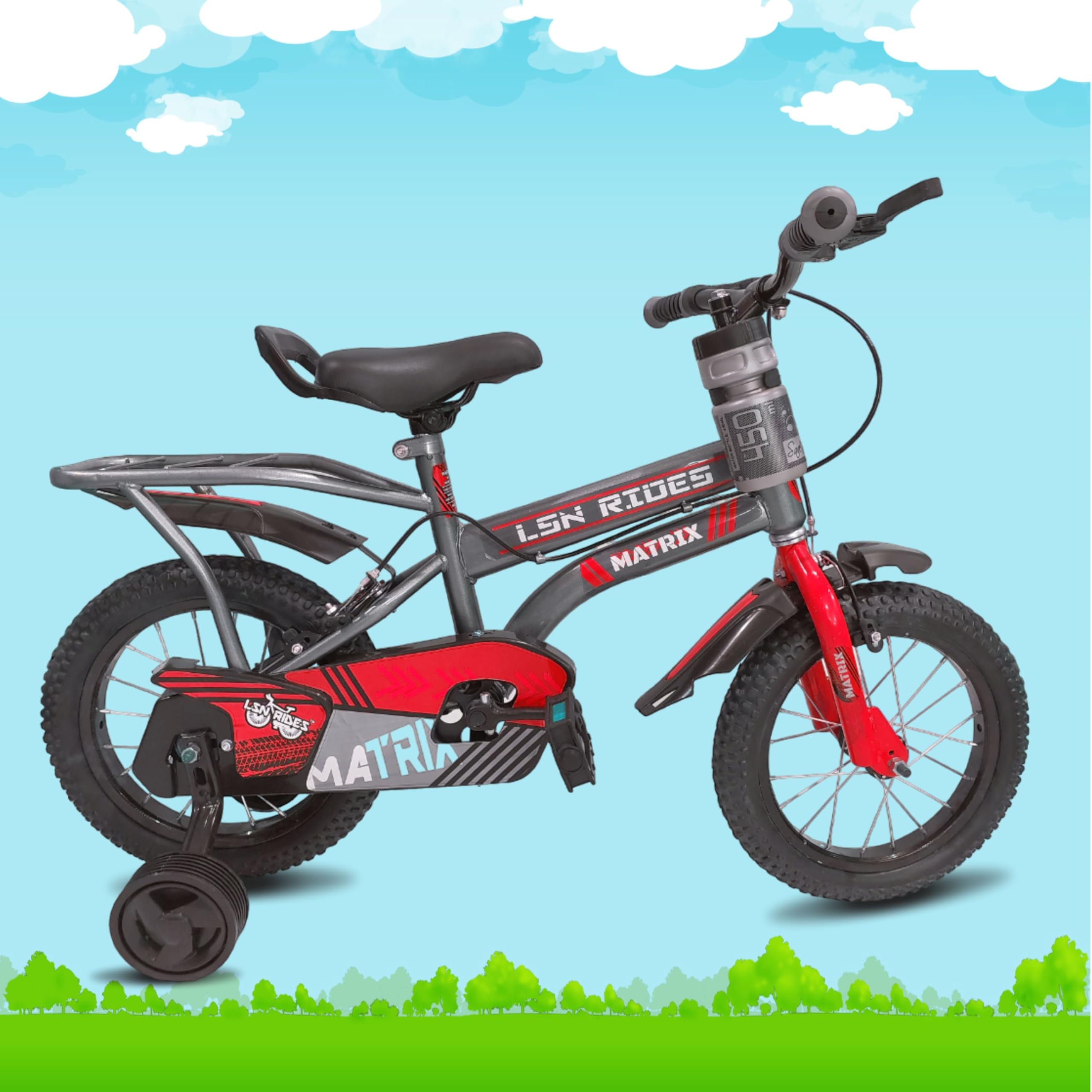 lsn rides Matrix 14T Steel Rim Bicycle for Girls and Boys with Sipper || LSN Bicycle for Kids (RED)-image-18