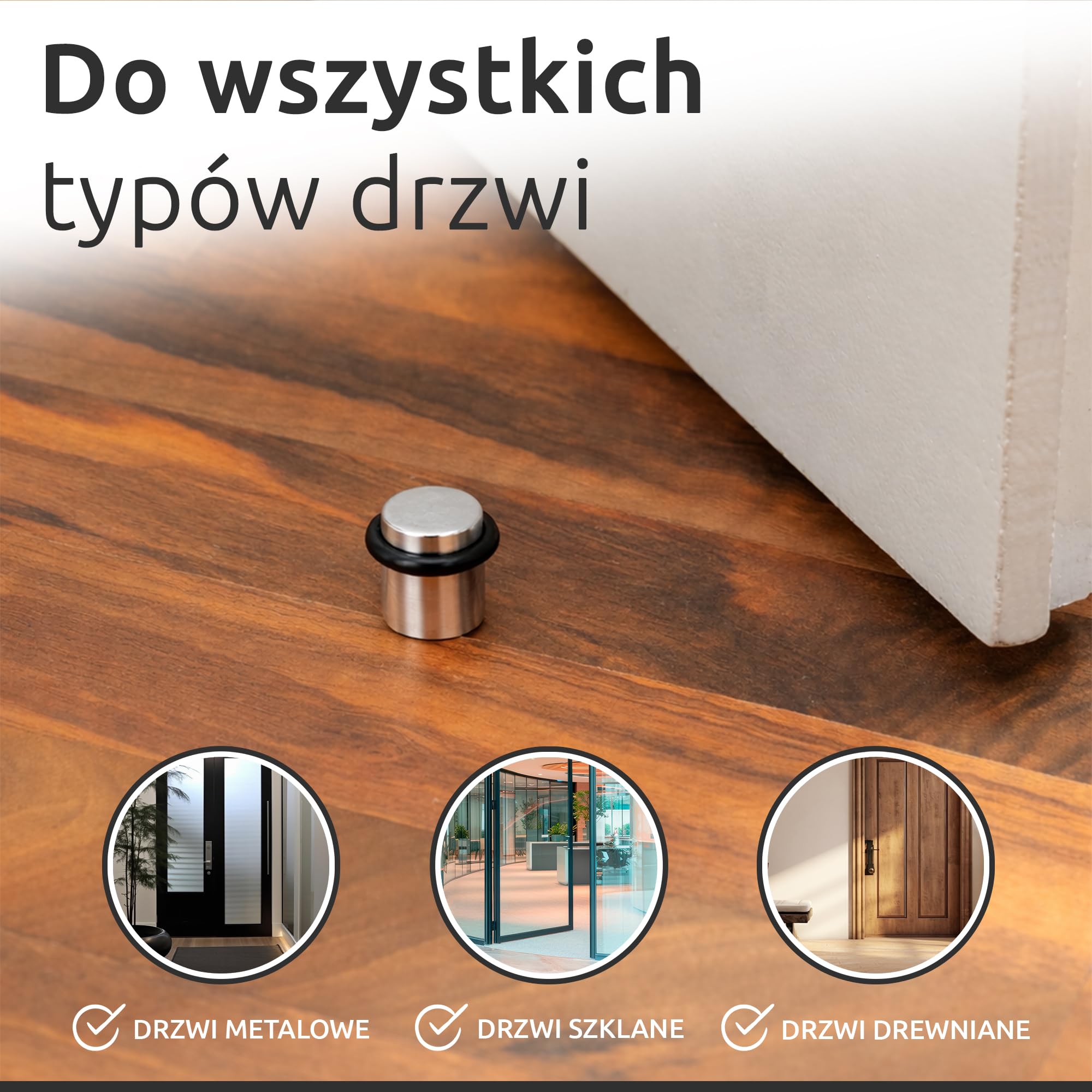 ECENCE Ogranicznik drzwi do przykręcenia stali nierdzewnej 2x Ø20x25mm Odbój do drzwi chrom w zestawie ze śrubami i kołkami