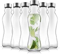 JoyJolt Spring 18oz Glass Water Bottles Set of 6 with Leakproof Stainless Steel Lids - Reusable Dishwasher Safe Juice Bottles