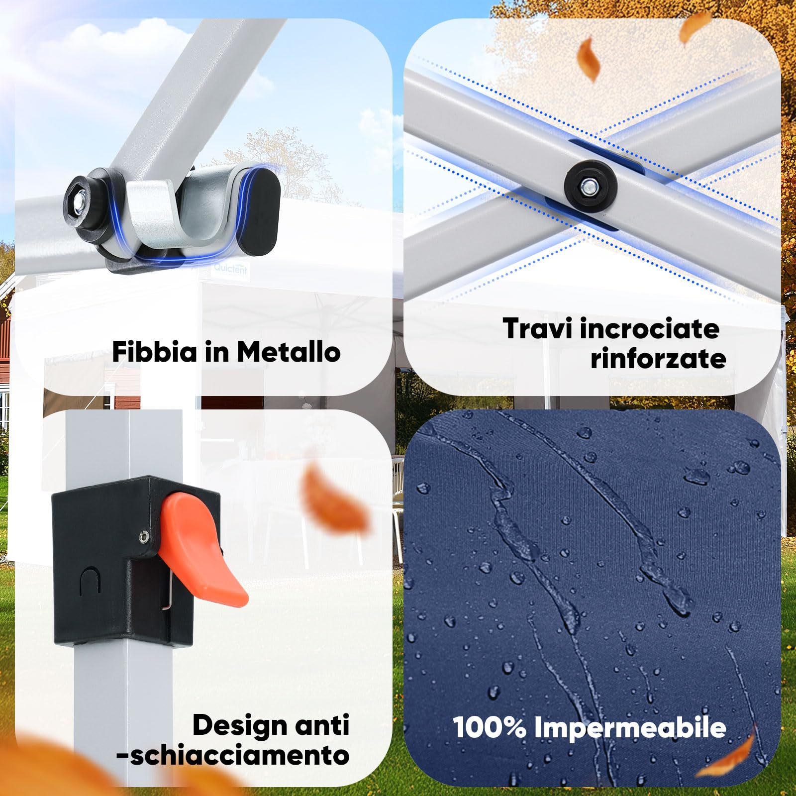 Quictent Gazebo Pieghevole 3x6m con Pareti Laterali con Finestre a Chiesa, Rifugio per Eventi ad Altezza Regolabile, Tenda Portatile per Feste in Giardino e Campeggio, Blu Scuro