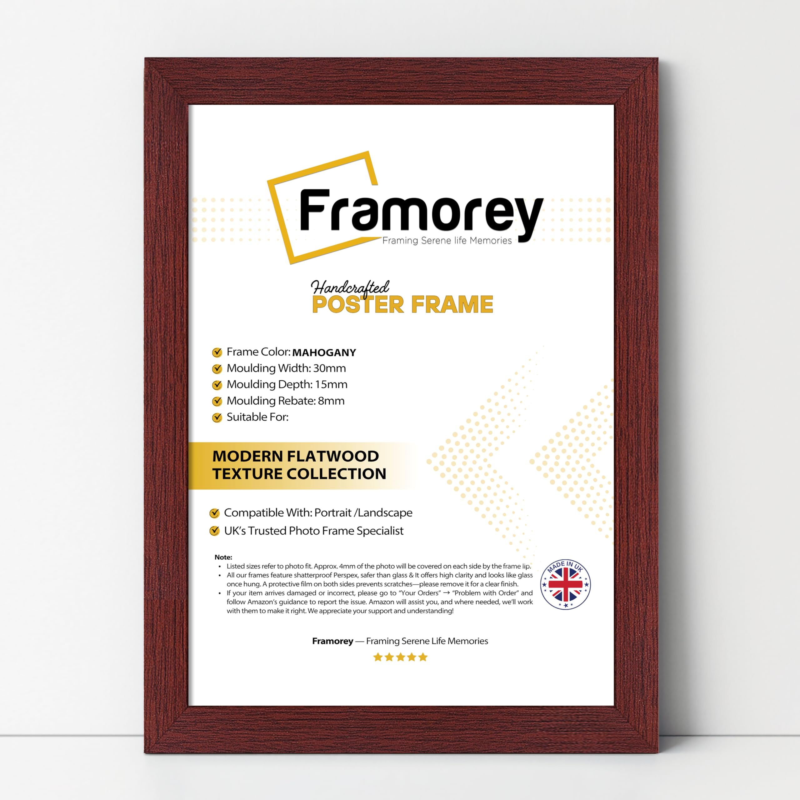 Framorey Modern Flat Picture Frames, Mahogany Photo Frames 10x6 Inch Size Picture Frame, Collage Photo Frames For Wall Décor, Landscape & Horizontal Poster Frames, Various Sizes