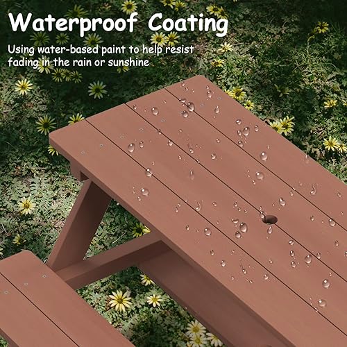 Miniatura 6 de Olakids Mesa de picnic para niños, juego de mesa y silla de madera para niños pequeños con paraguas extraíble, juego de muebles de actividades para