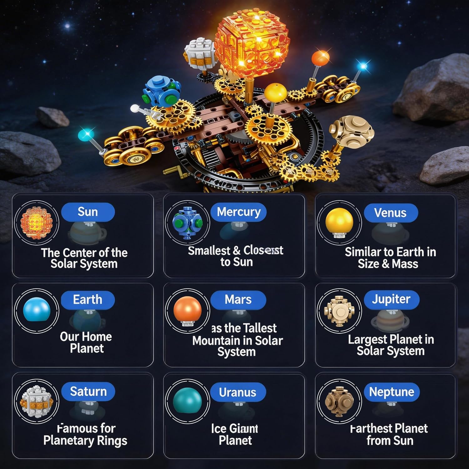 Spinning Solar System Space Building Kit, STEM Model with Rotating Planets, Sun and Astronomy Educational Toys for Kids, Outer Space Birthday Gift for Ages 8+