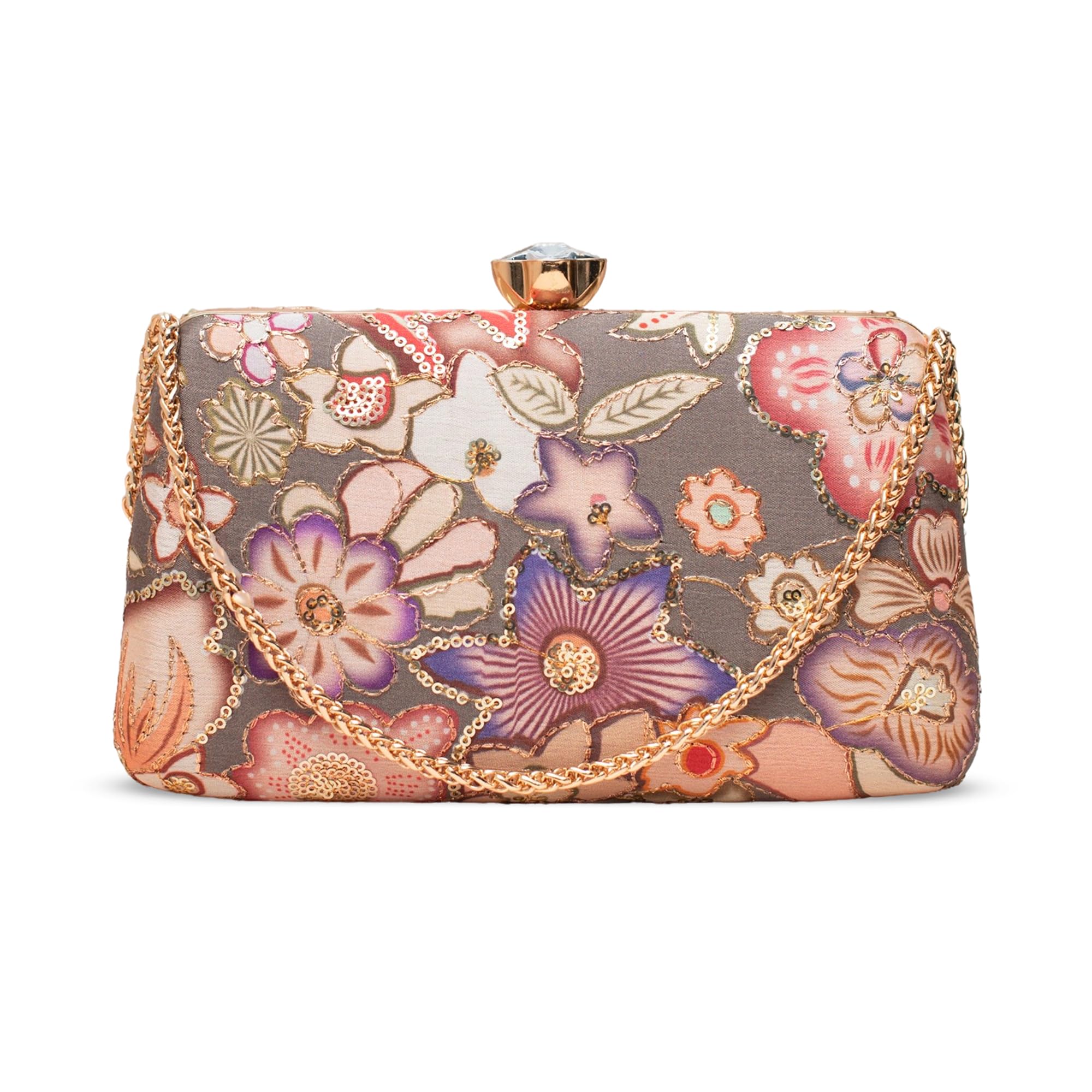 artklim Royal Embroidery Sequine Floral Clutch Bag for Women with Detachable Strap-picture-46