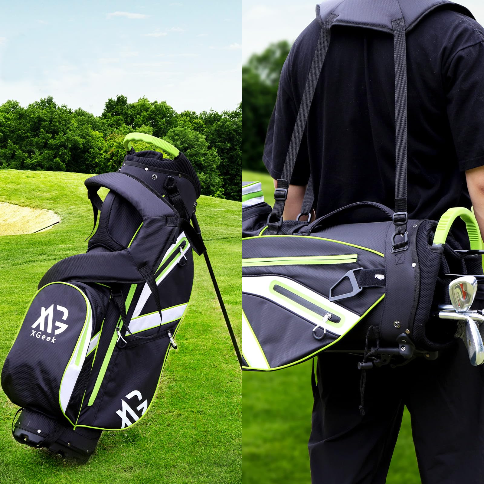 XDriveMax Golfbag, leichtes Golf standbag mit 8-facher Unterteilung für Herren und Damen,Premium Golf Bag mit Regenhülle, Kühlfach und Golfzubehör Kit