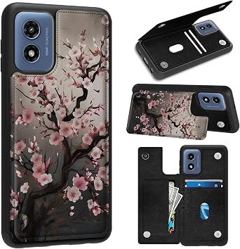 for Moto G Play 4G 2024 Wallet Case with Credit Card Holder Kickstand PU Leather Flip Folio Card Slots Magnetic Clasp Cover Phone Case for Motorola Moto G Play 4G 2024,Art Plum Blossom