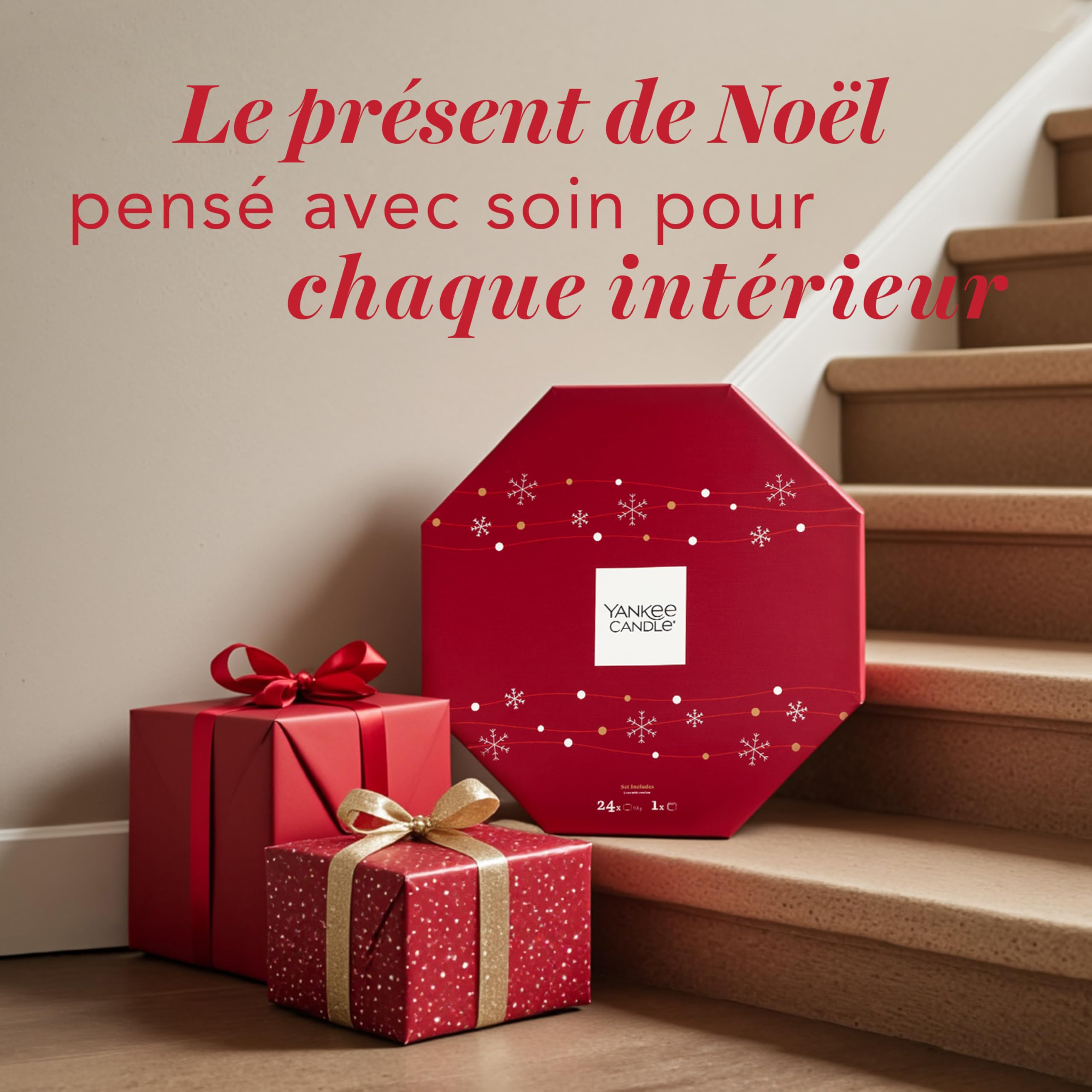 Yankee Candle Calendrier de l'Avent 2025 avec couronne | Coffret cadeau de bougies parfumées | 24 bougies chauffe-plat parfumées et 1 photophore | Cadeaux pour femme