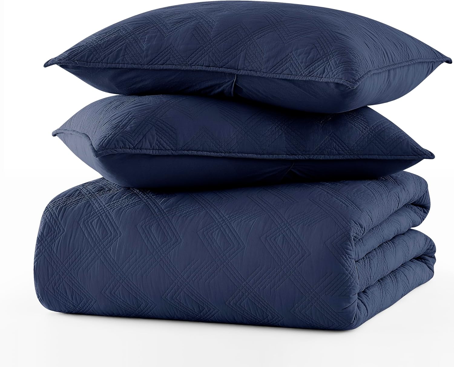 WDCOZY 100% Cotton Oversized King Quilt Set - Navy Blue California Cal King Size Soft Lightweight Modern Bedspread, Farmhouse Country Rustic Coverlet, Textured Like Linen, Shabby Chic Bedding - Image 7