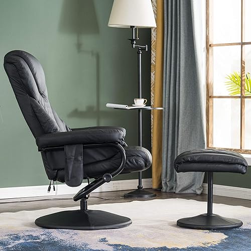 Miniatura 29 de MCombo Silla reclinable con otomana, silla reclinable con masaje, silla giratoria 360 de piel sintética, 4901 (blanco crema) Crema Blanco,Negro
